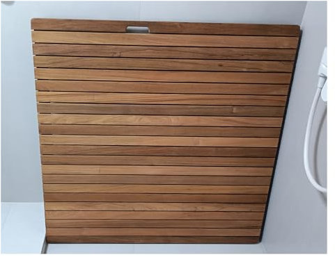 Stor badmatta i teakträ – halkfri duschmatta för badrum och utomhusbruk, slitstark med upphöjda fötter, 91,4 x 106,6 cm (36 x 42 tum) – perfekt för walk-in-duschar