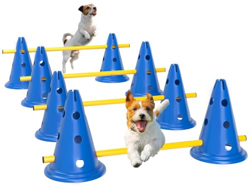 PawHut Set d'agilité pour Chien, Quatre pièces Ajustable en Hauteur, Bleu