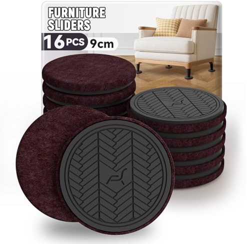 PISAO Möbelglidare Möbeltassar Lila 16 pack – 9 cm Extra tjocka filtglidare | Furniture Sliders för Tunga Möbler, Filttassar Enkla att Montera, Skyddar Trägolv, Gör Möbler Lätta att Flytta