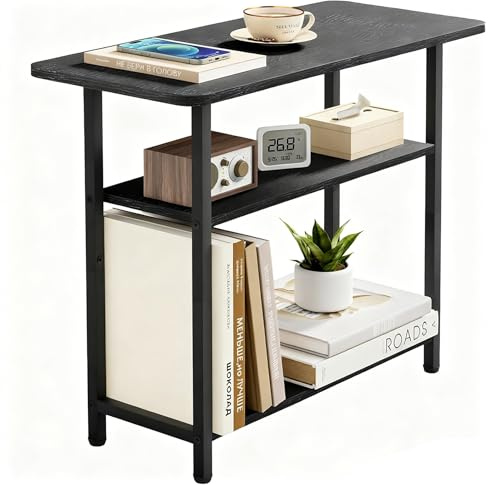MISSLO Living Room Side Table, 3-Tier Small Table with Wide Storage Tabletop and Steel Frame, Slim End Table for Small Space, Narrow Nightstand for Bedside, Sofa, Couch, Bedroom, Black