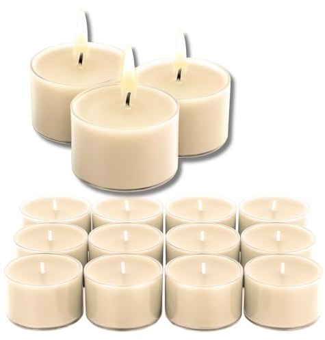 Candelo Set di 12 luci profumate XXL in cera di soia – profumo vaniglia – candele con profumo in crema – caldi aromi dolci, durata 8 ore, grandi lumini