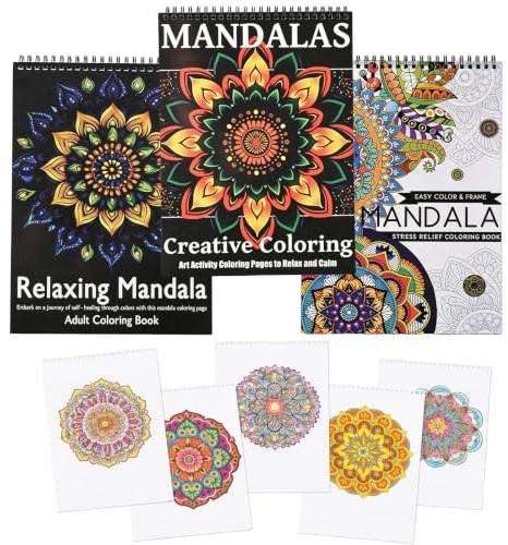 3 Pièces Mandalas a Colorier Adulte Reliure Spirale Livre de Coloriage | Cahier de Coloriage Adulte aux Adultes et aux Enfants anti Stress Livres de Coloriage pour Garçons et Filles