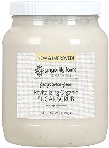 Ginger Lily Farms Botanicals Revitalizing Organic Sugar Scrub, All-Natural Skin Exfoliating Sugar Crystals, 100% Vegan & Cruelty-Free, Fragrance-Free, 64 oz.