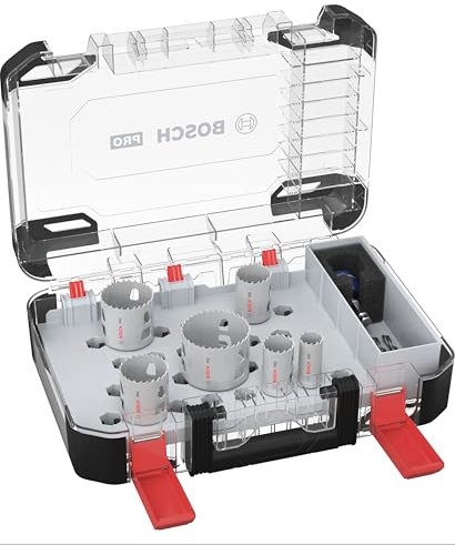 Bosch 9x Set de sierra de corona PRO Multi Material Power Change Plus - Estuche transparente para Madera blanda, Cartón-yeso, Ø 22,29,35,44,51,64mm, Professional Accesorios Taladro, Versión actual