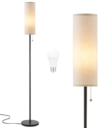 Ambimall 64'' Floor Lamp for Living Room with Bulb- Tall Lamps with Beige Lampshade & Pull Chain Switch, Pole Lamps for Bedrooms Tall, Minimalist Floor Lamp