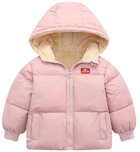UNICOMIDEA Toddler Jacket Warm Plush Zipper Winter Coats For Baby Girls Size 2-3T Classical Princess Pink Fleece Down Indoor Outerwear 2Years Old Girls Outwear With Pockets