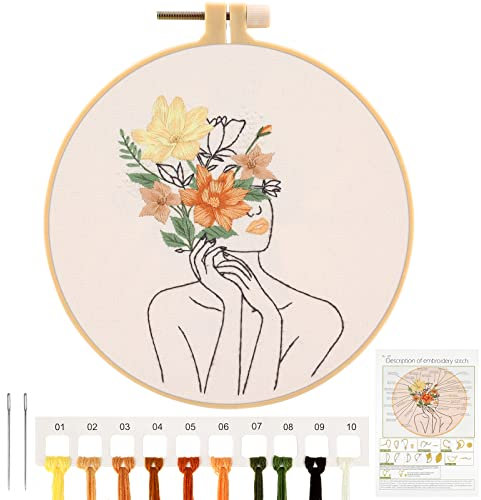 JSRQT Frau Gestempeltes Stickerei Starter Kit,DIY Handgemachte Stickerei Kreuzstich Set, Embroidery Cross Stitch Starter Kit für Anfänger
