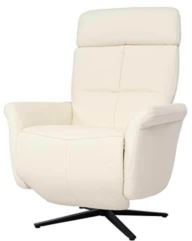 Mendler Relaxsessel HWC-L10, Design Fernsehsessel TV-Sessel Liegesessel, Liegefunktion drehbar, Voll-Leder - Creme-weiß