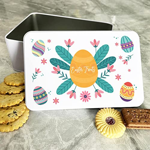 Fingerprint Designs Bright Easter Floral Orange Egg Personalised Gift Cake Biscuits Sweets Treat Tin