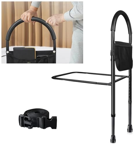 Thaijoy Bed Rails for Elderly Adults - 350lbs Capacity, Height Adjustable (77-107cm) Non-Slip Foam Handle with Storage Bag, Tool-Free Installation Fall Prevention for Seniors, Pregnant, Disabled