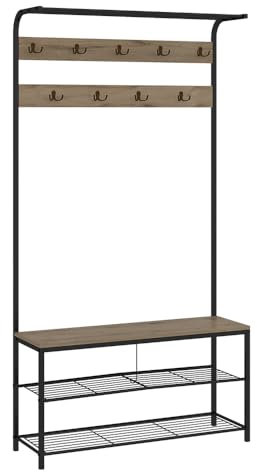 Vicco Wandgarderobe Fyrk, Garderobe mit Haken, Eiche/Schwarz, 100 x 190 cm