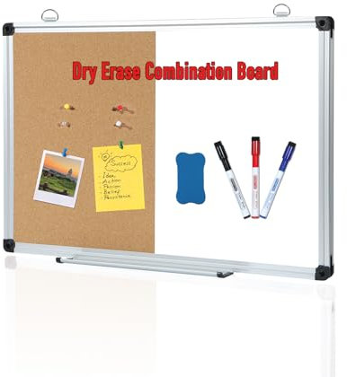 DumanAsen Kombinationstafel, Whiteboard und Korktafel, Wandmontage, trocken abwischbar, Pinnwand, Sichttafel für Zuhause, Schule und Büro (40 cm x 60 cm, A01)