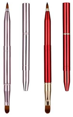 simarro Lot de 2 pinceaux à lèvres rétractables pour rouge à lèvres, pinceau de maquillage à double extrémité en métal pinceau portable pour rouge à lèvres gloss à lèvres avec couverture (rose rouge)