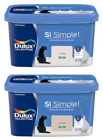 Dulux Valentine Peinture Si Simple Peinture Intérieure Toutes Pièces Satin - Peinture Murs et Plafonds, Portes et Plinthes - Lot de 2 - Couleurs : Le Beige & Le Nude 2,5 L