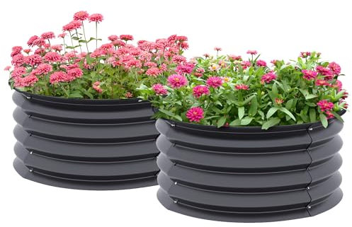 Outsunny Steel Raised Beds for Garden Set of 2, Outdoor Elevated Planter Box with Safety Edging, Easy-to-assemble Stock Tank for Growing Flowers, Herbs and Vegetables, Dark Grey