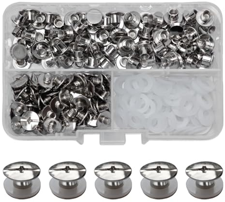 SHSMPXOY 90 uppsättningar Chicago bokskruvar rostfritt stål M5 x 4 mm Chicago-skruvar bokbindningsskruvar skruvnitar för läder, väskor, böcker, halsband, ryggsäckar, hundkoppel (silver)