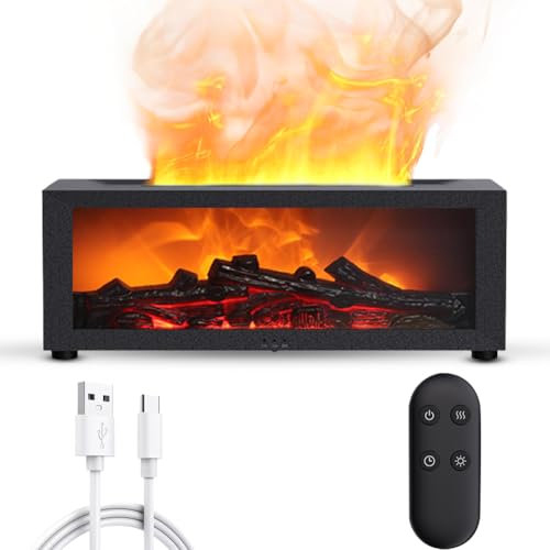 Kayuneed Flammen Aroma Diffuser, 7-Farben-Licht Diffuser Ätherische Öle, Flame Luftbefeuchter Diffuser mit Fernsteuerung zum Duftöl und Aromaöle, Wasserlose Abschaltautomatik für Raum Büro Yoga Spa