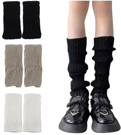 Luckwaii Stulpen Damen Gestrickte Beinstulpen für Frauen Mädchen, 3 Paar Langer Beinwärmer Beinstulpen Winterstiefelmanschetten Warme Kniewärmer Legwarmers für Ballett Tanz