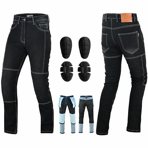 PROFIRST Motorcycle Kevlar Jeans CE Approved Motorbike Protective Pants Reinforced Denim Trousers Kevlar Lined Hip & Knee Removable Armored (UK, Waist & Inseam, 34, 32, Regular, Regular, Black)