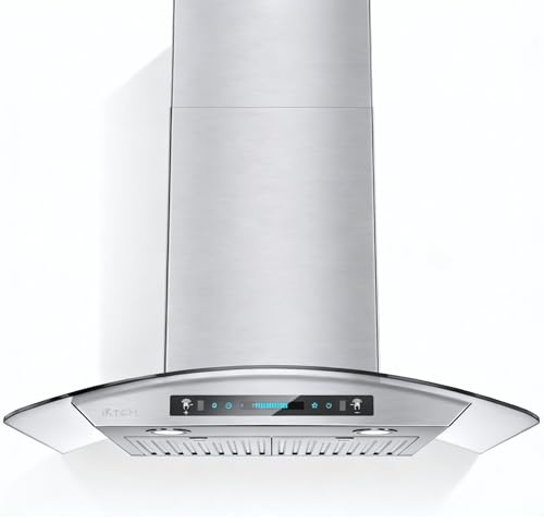 IKTCH 36 inch Wall Mount Range Hood Tempered Glass 900-CFM, Ducted Kitchen Vent Hood Stainless Steel, with 4 Speed Gesture, Touch & Remote Control