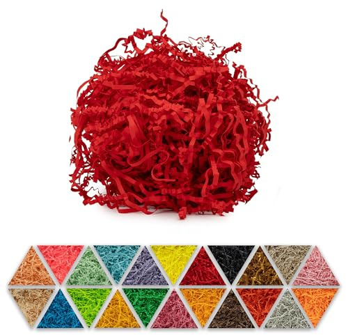 Matériau de remplissage en papier rouge 1 kg – Matériau d'emballage biodégradable, idéal comme remplissage décoratif pour boîtes cadeaux et paniers cadeaux ainsi que comme matériau de rembourrage pour
