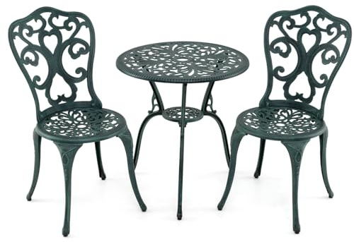 GIANTEX Set da 3 cucchiai. Tavolo da bistrot con 2 sedie, set da giardino in alluminio pressofuso, resistente alle intemperie, rotondo, da giardino, per balconi, terrazze, per esterni, giardino, set