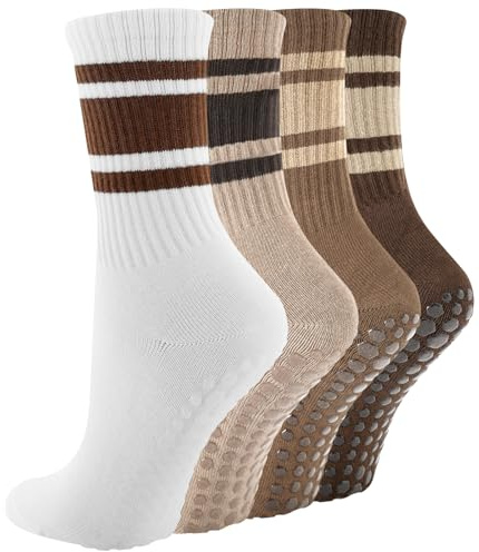 BISOUSOX Antideslizantes Calcetines Mujer Calcetines Pilates Yoga Deportivos Atléticos Algodón 4 Pares Talla EU 36-40 Regalo para Mujer Embarazada