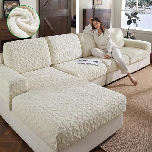 OHSIO Sofa Covers for Sectional, Stretch Cushion Cover, Soft Flexible Non-Slip Slipcovers, Washable Wear-Resistant Sofa Seat & Furniture Protector(1 Piece Back Couch Cover, Ivory)