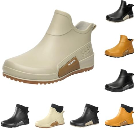Chelsea Bottes en caoutchouc pour homme et femme - Doublure chaude - Chaussures de pluie courtes et légères - Bottes en caoutchouc - Bottes larges avec talon - Bottes de jardin imperméables et