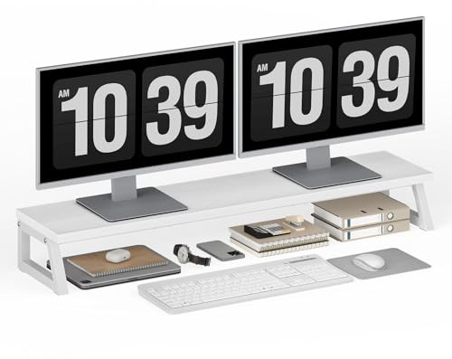 HOOBRO Soporte Elevador para 2 Monitores, Estante de Escritorio para 2 Monitores, Ajustador de Altura para Monitores, Apto para Escritorios, Blanco EWW121CJ01