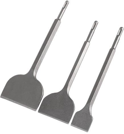 CPROSP 3 Piezas Cincel Plano SDS PLUS, 100mm + 75mm + 40mm, Cincel Martillo Percutor, para Eliminar Baldosas, Adhesivo para Baldosas, Hormigón, Piedra Natural, Mampostería