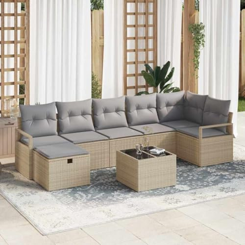 Frdhee Set di 8 mobili da giardino per terrazze, mobili da giardino, beige e grigio chiaro, 287 x 122 x 85 cm, gruppo panca angolare per balcone, terrazza, cortile