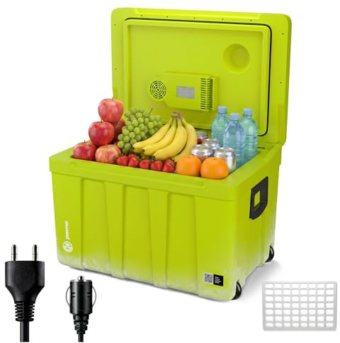 peme Frigo Portatile 46,5L - Frigorifero Elettrico con Caldo/Freddo, Doppia Alimentazione 12V & 240V Modalità Ruote e Maniglia Funzionamento Silenzioso per Auto Camper - Essential XL 50 Neon Jungle