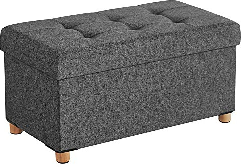 SONGMICS LSF16GYZ - Puf, baúl de Almacenamiento, Taburete con reposapiés, Plegable, Banco, 38 x 76 x 40 cm, para Sala de Estar y Dormitorio, Gris Oscuro