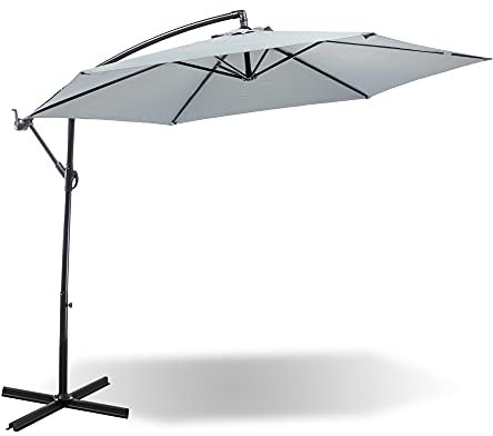 MaxxGarden Parasol Déporté Hexagonale 3M - Parasol de Jardin - avec Manivelle Anti-Retour - Inclinable - Protection UV - Hauteur 220cm en Aluminium - Gris