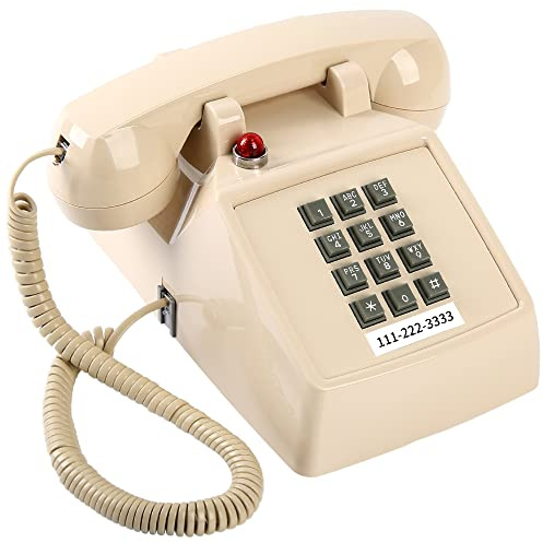 HTMengt Retro Traditional Landline Phone Ringing Indicator,Classic 2500 Analog Desk Phone Hearing Aid, Vintage Corded Desk Telephone for Landline Metal Bell, Old School Phone for Home,Beige