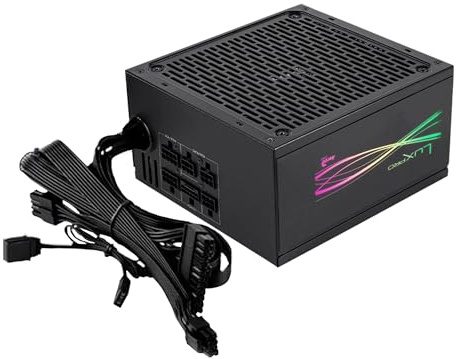 Aerocool LUXPRORGB1000M, Alimentation Semi-Modulaire RGB 1000W, 80Plus Gold +90%, Condensateurs Japonais, Ventilateur FDB 14cm APFC, ATX 3.0 et PCIe 5.0, Compatible ARGB, Garantie 5 Ans, Noir