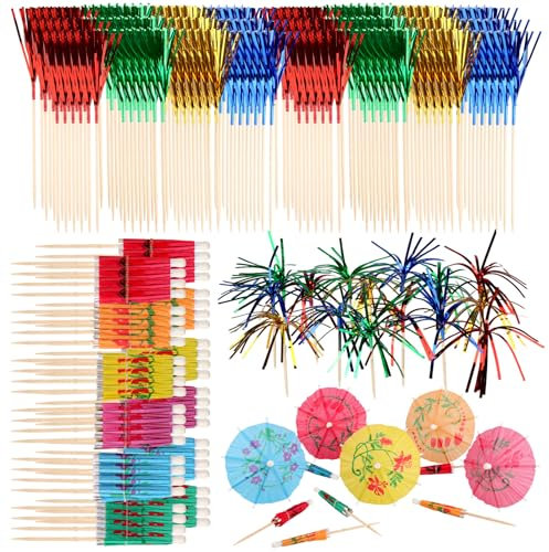 200 stycken cocktaildekoration, cocktailtillbehör, 150 stycken cocktailfyrverkerier, 50 stycken cocktailparaplyer, cocktaildekoration, cocktail pappersparkas för födelsedagsbarer bröllop drycker