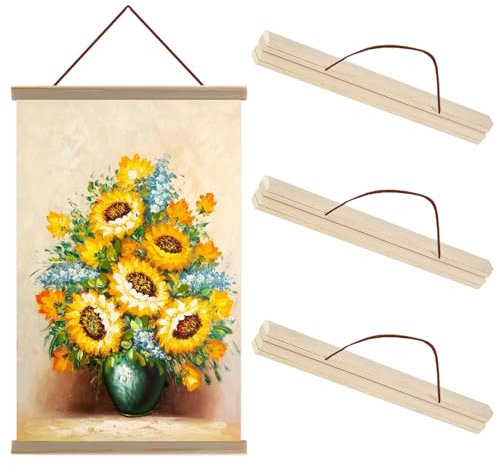 WEGREAT Posterleiste A4 4 Stück 21CM Posterhalter, Magnetisch Posterschiene, Posterrahmen Holz Posterleiste Posterhänger für Poster, Bilderrahmen Kunstwerk, Fotos, Drucke Natur