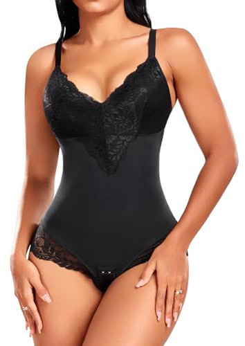 Niwicee Body Gainant Femme Ventre Plat avec Soutien-Gorge Corps Gainant Femme Ventre Plat Dentelle Sexy Shapewear Invisible Bodysuit Body Sculptant Femme-Noir-XL