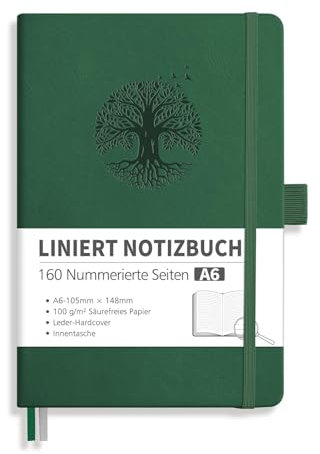 RETTACY liniert Notizbücher 96 Seiten (Dunkelgrün, A6)