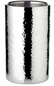 EDZARD Secchiello per bottiglie Nebraska (altezza 20 cm, diametro 12 cm) per una bottiglia, a doppia parete, in acciaio inox lucidato a specchio, martellato, fatto a mano
