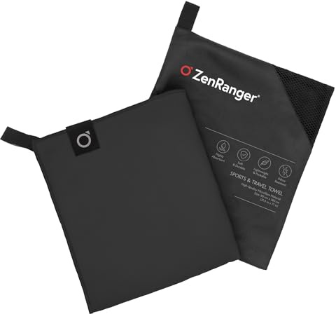 ZenRanger Microfibre Travel & Sports Towel (180 cm x 80 cm) – Highly Absorbent, Soft & Durable, Lightweight & Packable, Odour Resistant – for Camping, Hiking, Beach, Yoga, Swimming (Midnight Black)