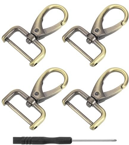 QUARKZMAN 4Pcs Ganchos Giratorios, 25mm(1 Pulgada) Anillo D Gancho Desmontable Gancho De Metal Pinza De Langosta Con Destornillador Para Monedero Llavero Manualidades DIY, Bronce