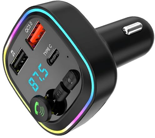 Bluetooth Car Adapter, 5.4 FM Wireless Bluetooth Transmitter Car Charger Adapter, PD 20W & QC 3.0 Fast Charging, Dual Car (USB+Type C) Universal Car Charger Supports MP3 Player & Handsfree Calling.