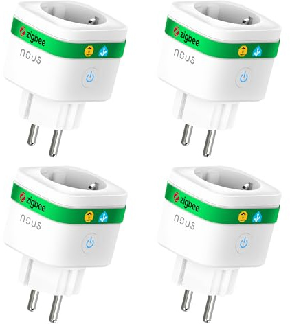 NOUS A7Z ZigBee Smart Socket con Monitorización de Energía, 16A, App y control por voz, Temporizador y Horarios, Compatible con Alexa, Google Home, Home Assistant, Tuya, Requiere ZigBee Hub, Pack of 4