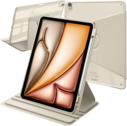 Newbillion Fodral för iPad Air 13 Tum M3/M2 (2025/2024) med Pennhållare, 360 Grader Roterande Stand, Klar Transparent Hårt Tillbaka Stötsäkert Lättviktig Skal, Stjärnglans