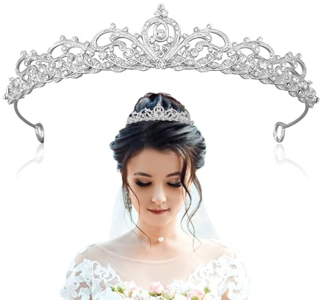 YALiya Drottning Krona Bröllop Tiara Prinsesskrona Strasskrona För Kvinnor Brud Kristall Tiara 13,5 x 13,5 x 2,6 Cm Elegant Krona För Bröllop Födelsedag Bal Flickor