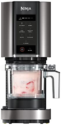 Ninja CREAMi Gelatiera, macchina per gelato e dessert congelati, 1,4 l, 2 vasetti, 7 programmi, per gelati, sorbetti, frullati, frappè, nero/argento, NC302EU