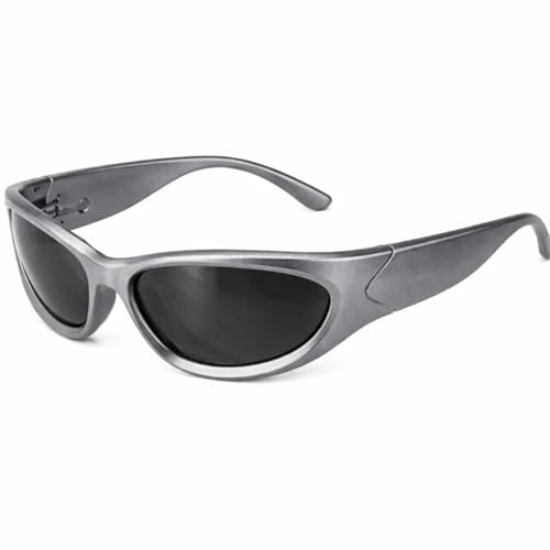 Grion Snow Chrome Silver Sunglasses - Y2K Futuristic Retro Look Rave Fashion Streetwear Eyewear - Unisex Performance Shield Minimalist for Women Men Vintage Vibe Style